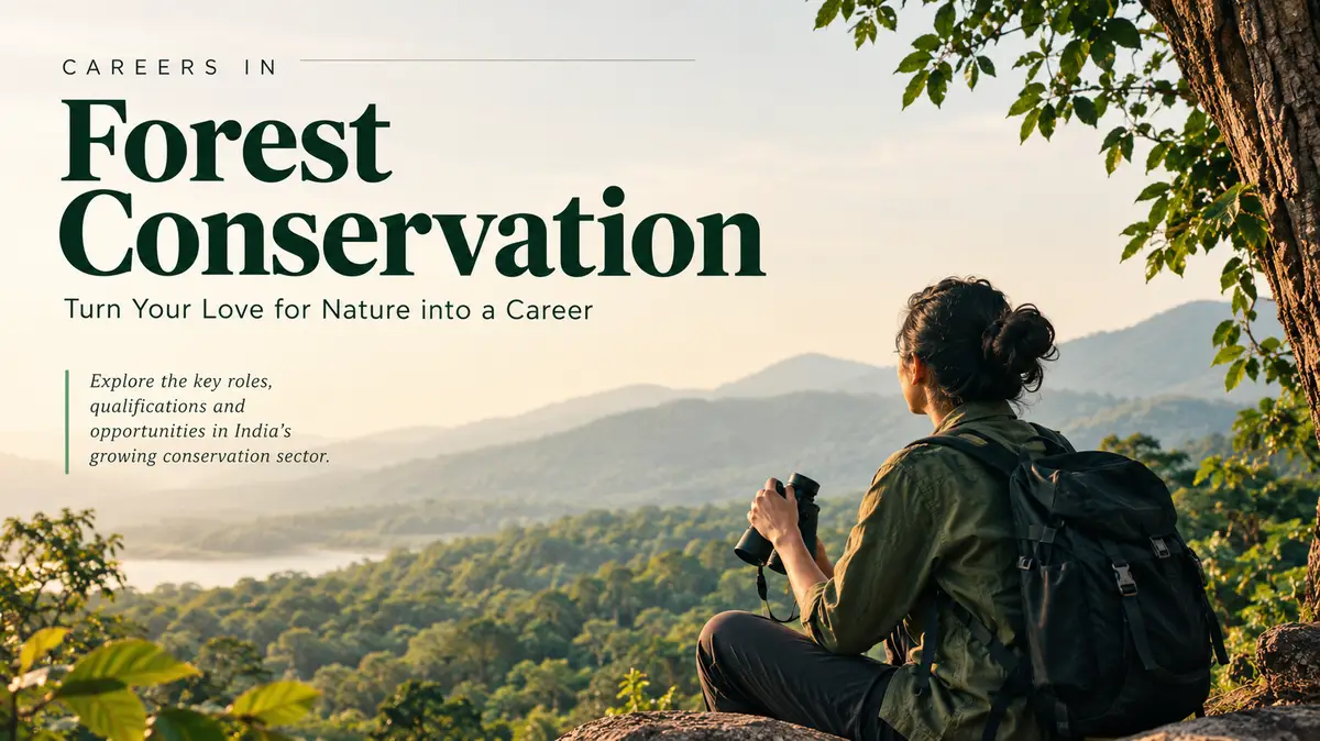 Forest conservation careers in India, highlighting environmental protection, wildlife conservation, forest ecology and opportunities for students interested in building a career in sustainability and biodiversity conservation.