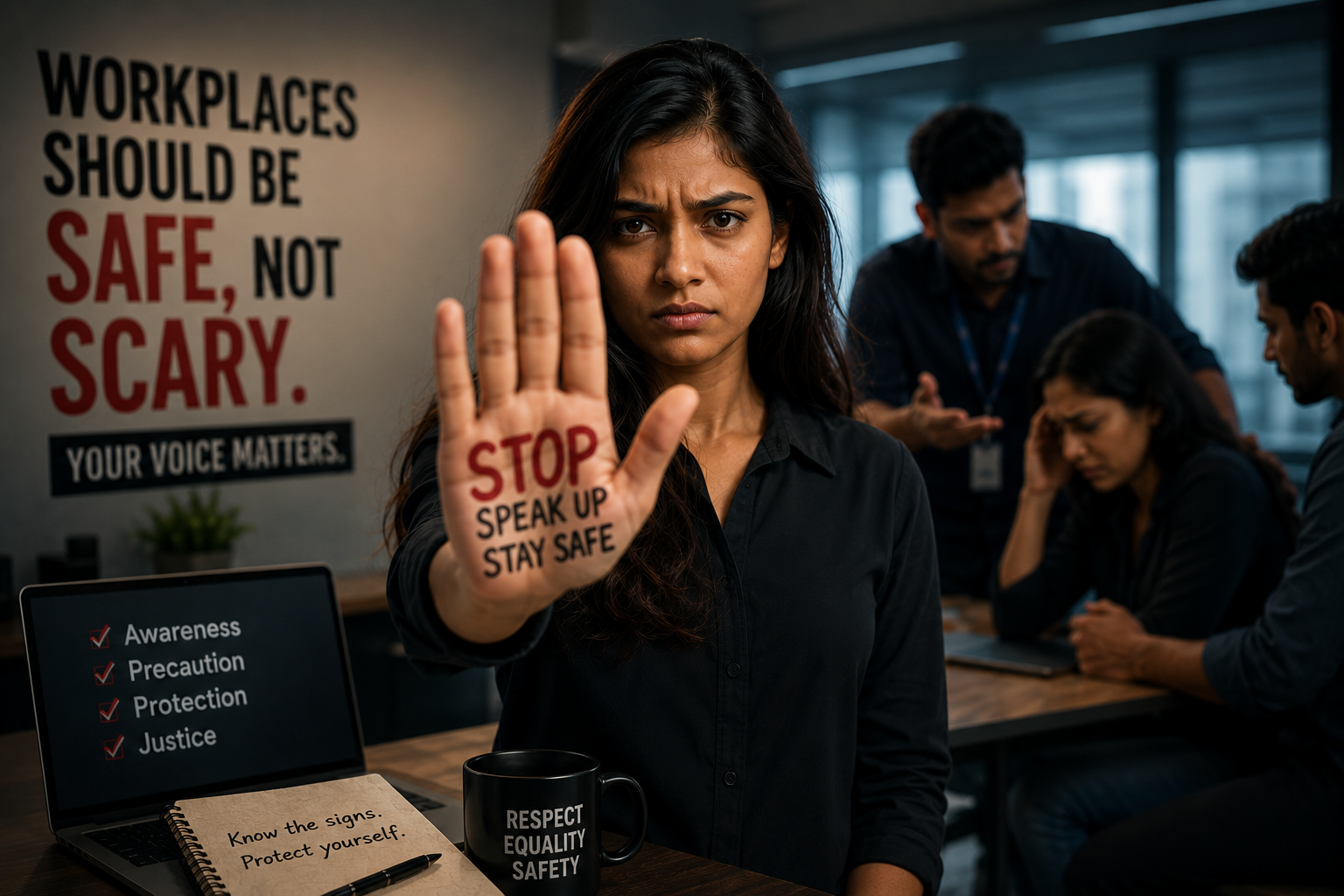 Women protection infographic explaining emotional manipulation, religious coercion awareness, toxic relationship warning signs, and personal safety tips