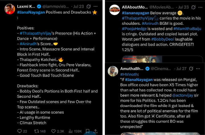 A mix of positive and negative reviews for Thalapathy Vijays's Jananayagan posted by fans and critics on twitter