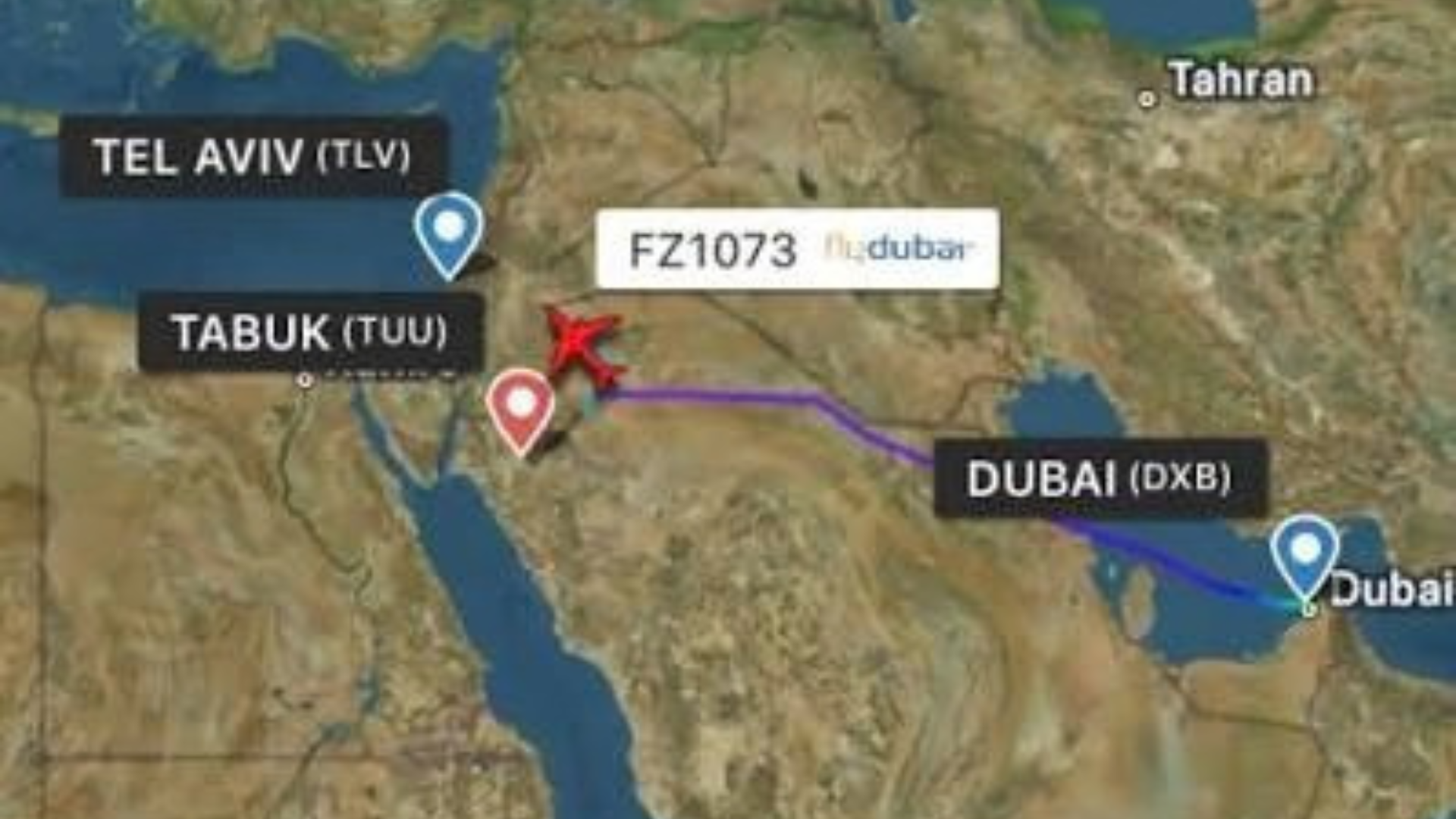 Map Route of the flight with abrupt landing location